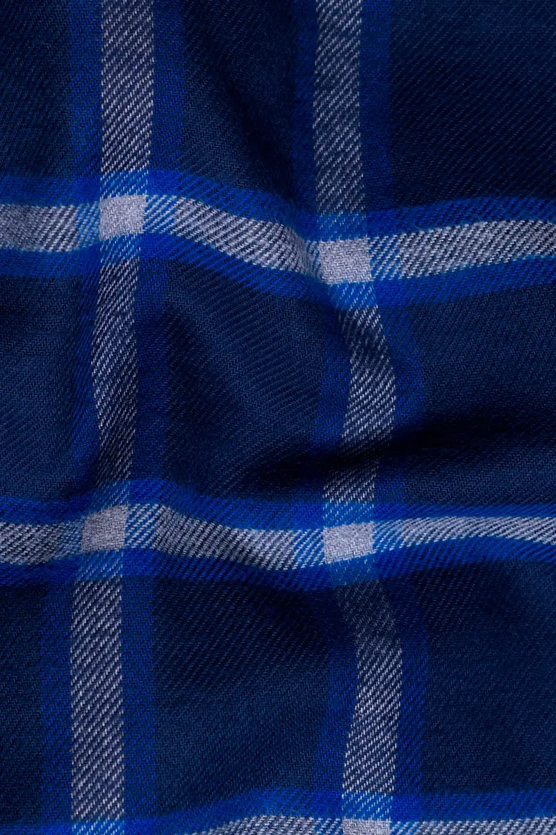 Downriver Blue And White Twill Checkered Premium Cotton Designer Overshirt 3