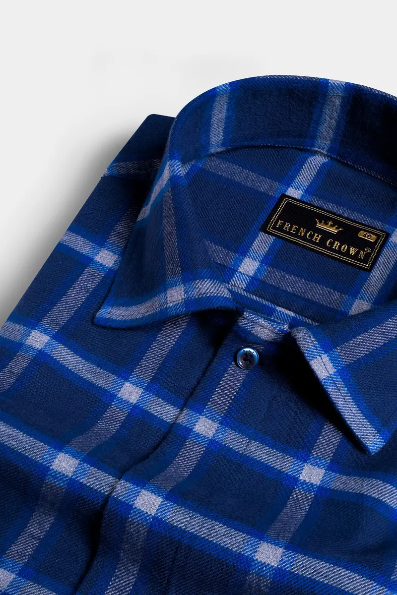 Downriver Blue And White Twill Checkered Premium Cotton Designer Overshirt 4