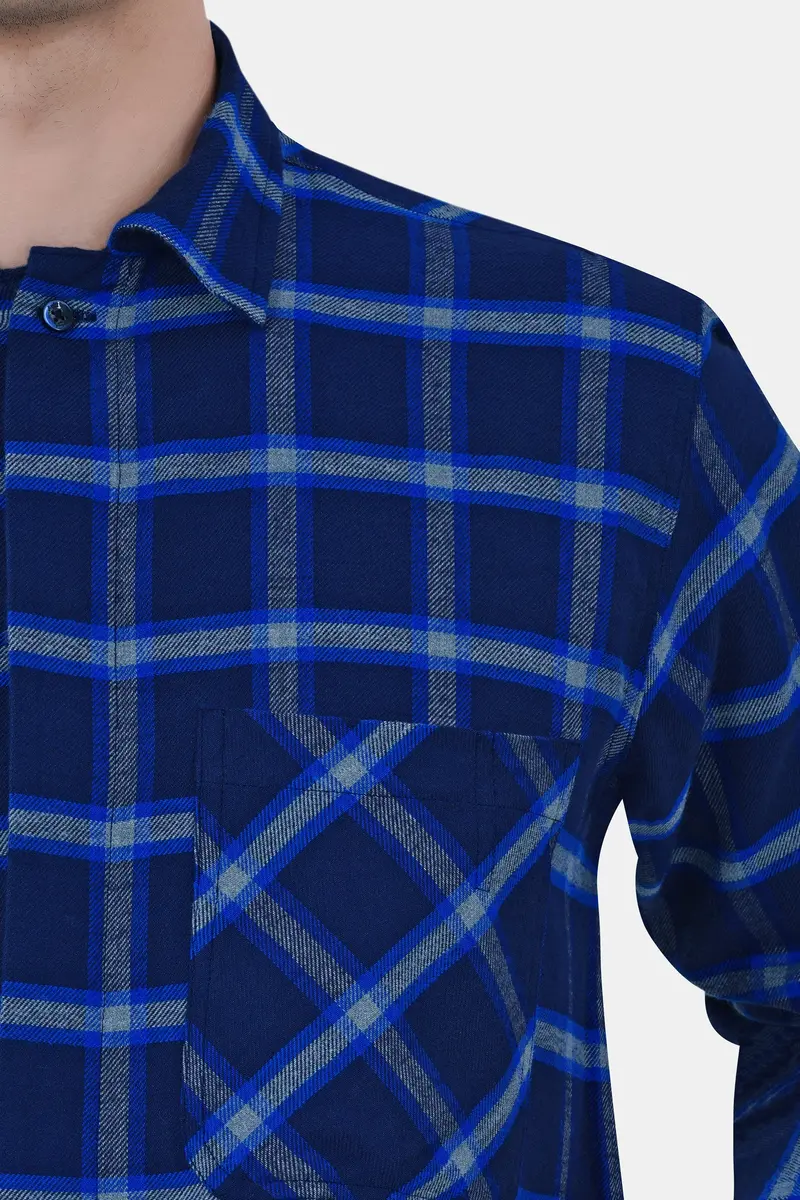 Downriver Blue And White Twill Checkered Premium Cotton Designer Overshirt 6