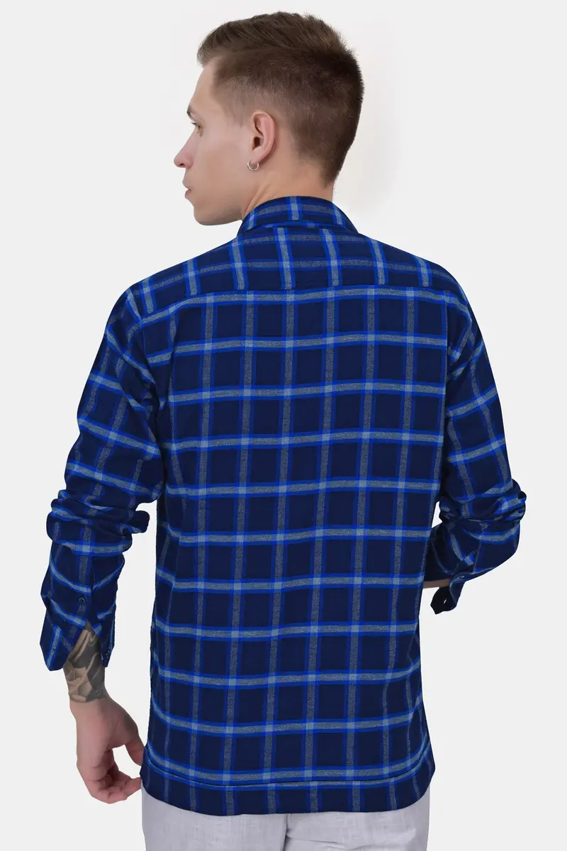 Downriver Blue And White Twill Checkered Premium Cotton Designer Overshirt 8