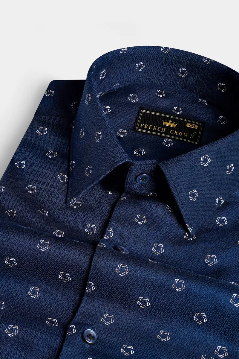 Downriver Blue Dobby Textured Premium Giza Cotton Shirt 1