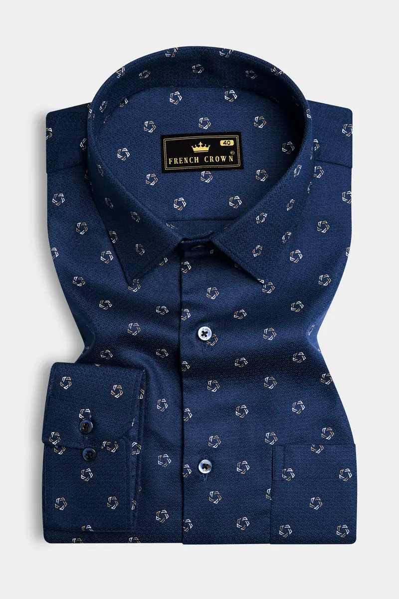 Downriver Blue Dobby Textured Premium Giza Cotton Shirt 3