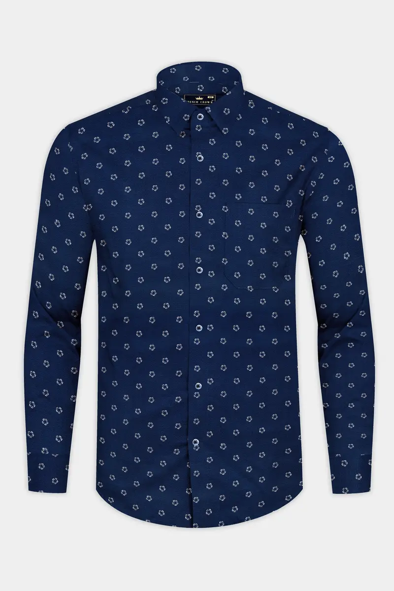 Downriver Blue Dobby Textured Premium Giza Cotton Shirt 4