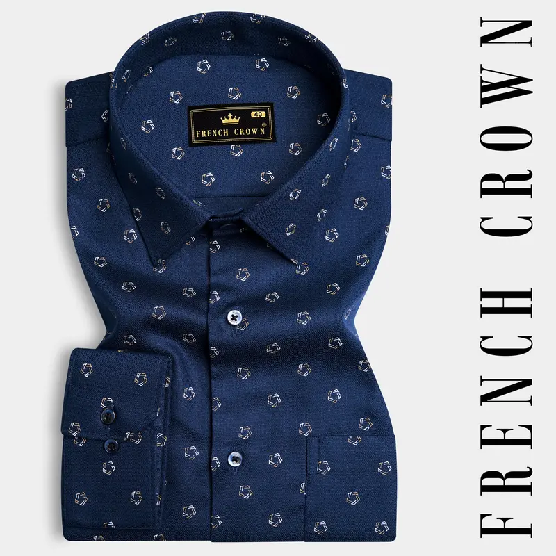 Downriver Blue Dobby Textured Premium Giza Cotton Shirt 7