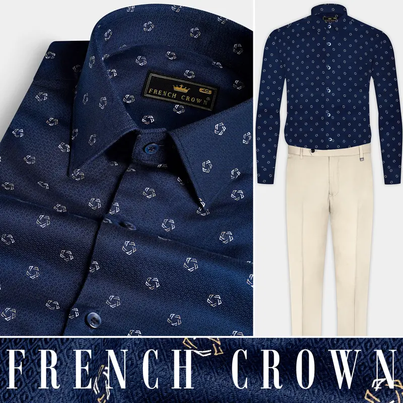 Downriver Blue Dobby Textured Premium Giza Cotton Shirt 8