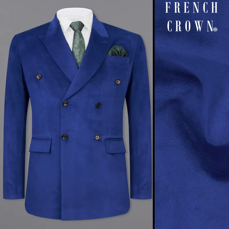 Downriver Blue Double Breasted Velvet Blazer 1