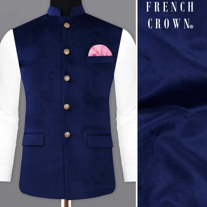Downriver Blue Velvet Designer Nehru Jacket 1