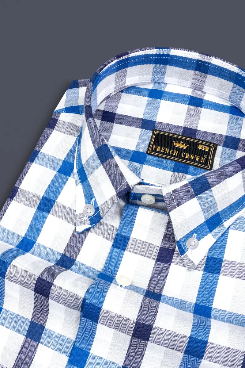 Downriver With Crystal Blue Plaid Herringbone Shirt 1