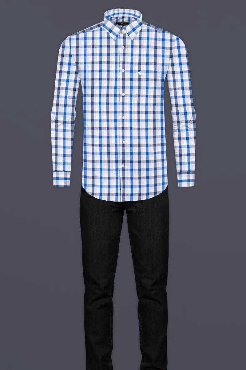 Downriver With Crystal Blue Plaid Herringbone Shirt 6