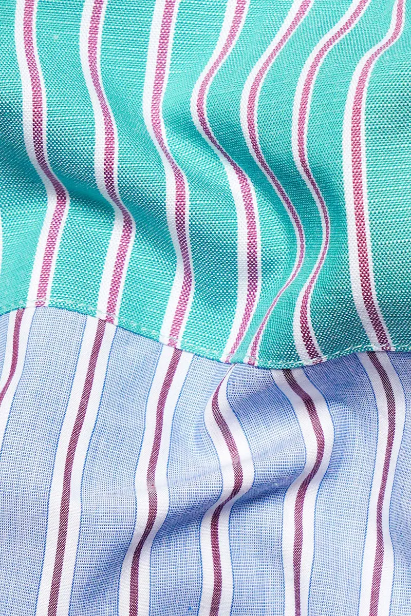 Downy Green And Periwinkle Blue Striped Premium Cotton Designer Shirt 3
