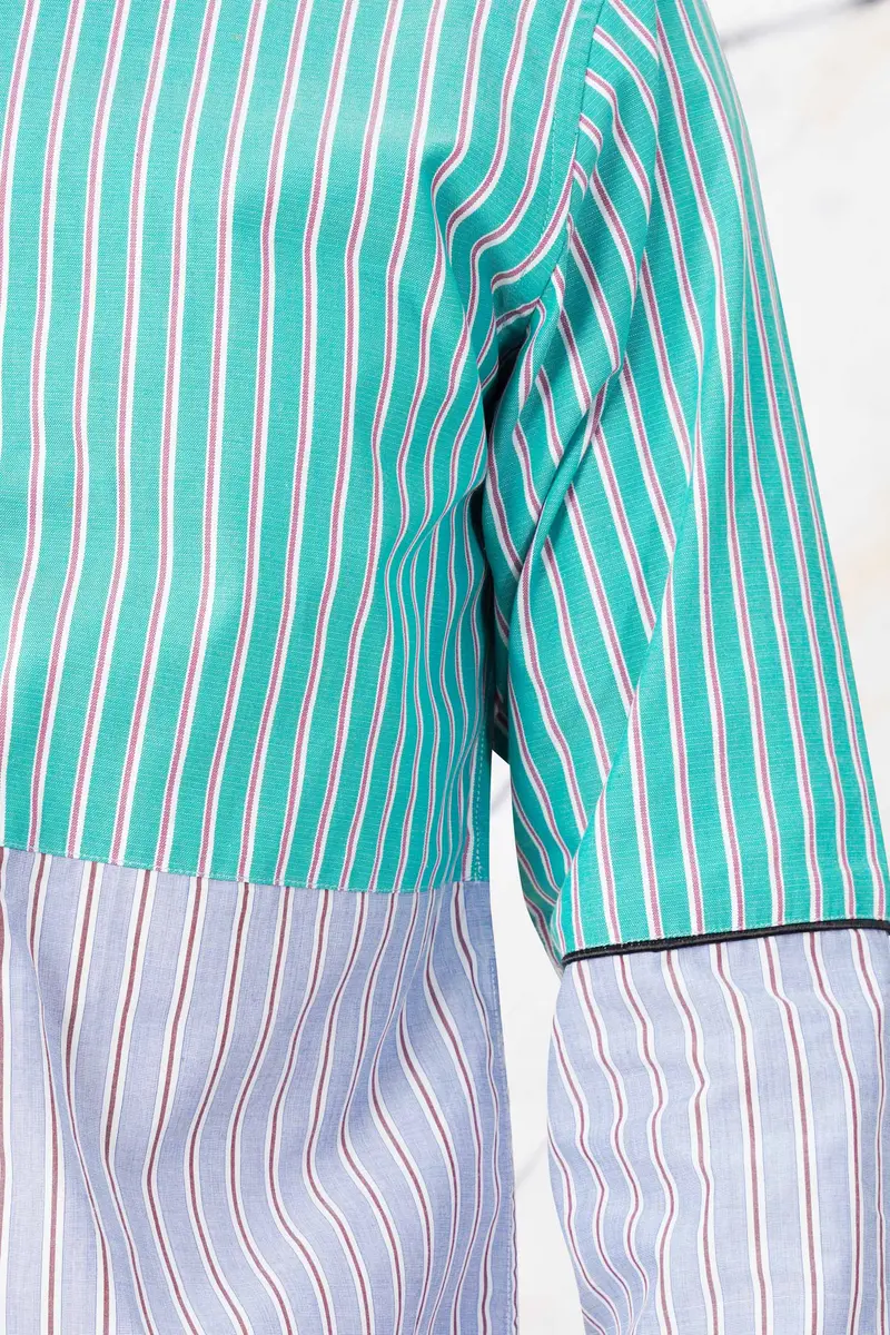 Downy Green And Periwinkle Blue Striped Premium Cotton Designer Shirt 7