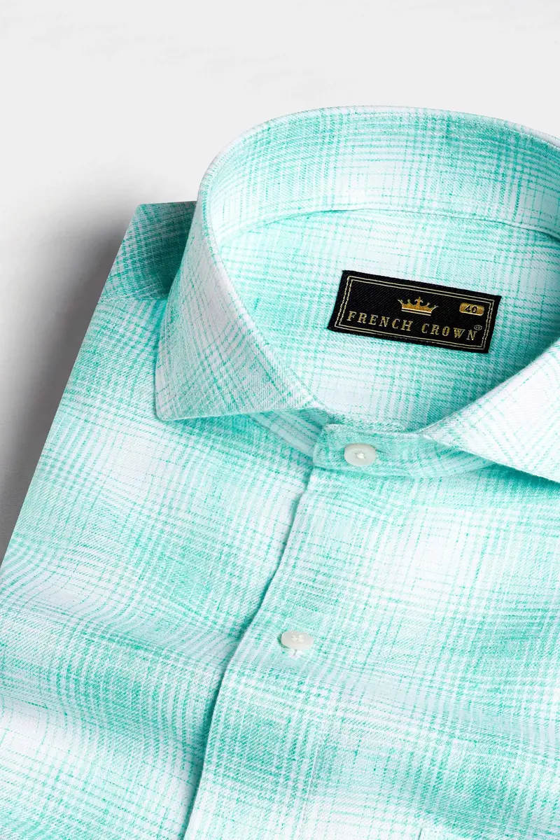 Downy Green And White Hand Painted Twill Premium Cotton Designer Shirt 4