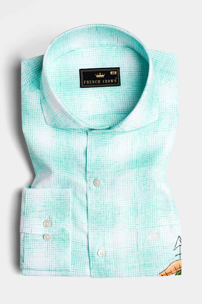 Downy Green And White Hand Painted Twill Premium Cotton Designer Shirt 5
