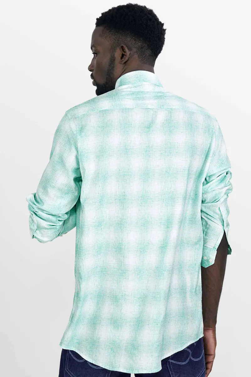 Downy Green And White Hand Painted Twill Premium Cotton Designer Shirt 8