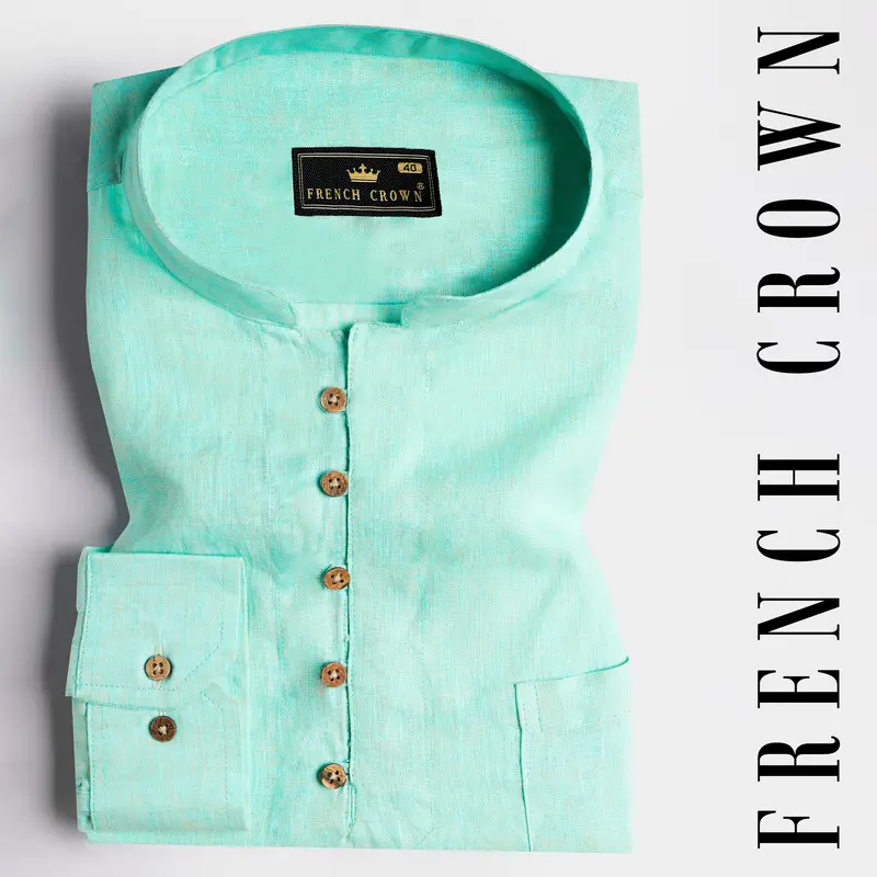 Downy Green Luxurious Linen Kurta Shirt 1