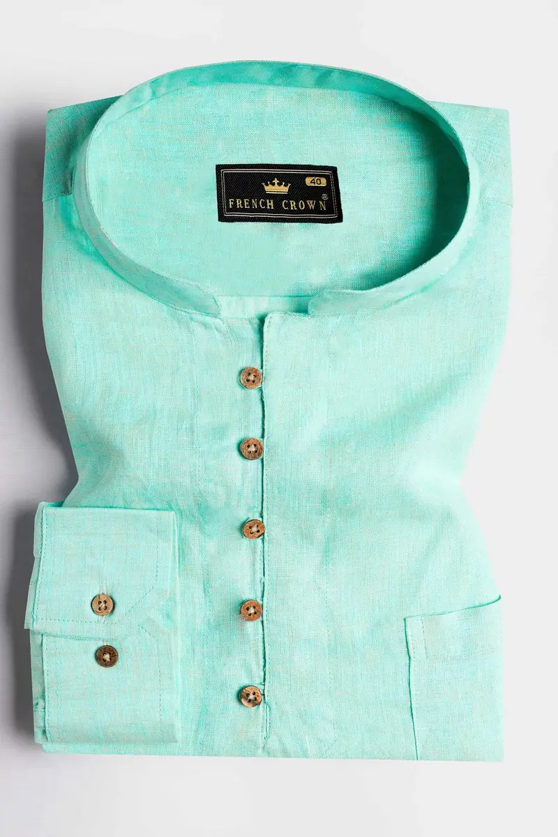 Downy Green Luxurious Linen Kurta Shirt 2