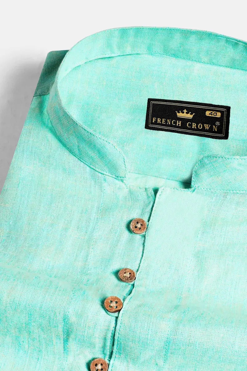 Downy Green Luxurious Linen Kurta Shirt 4