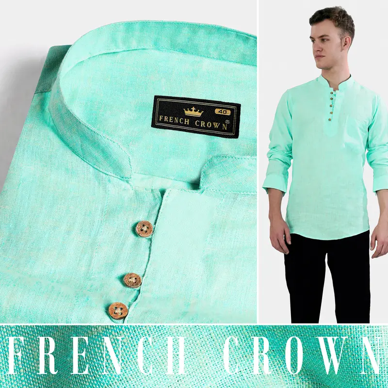 Downy Green Luxurious Linen Kurta Shirt 5