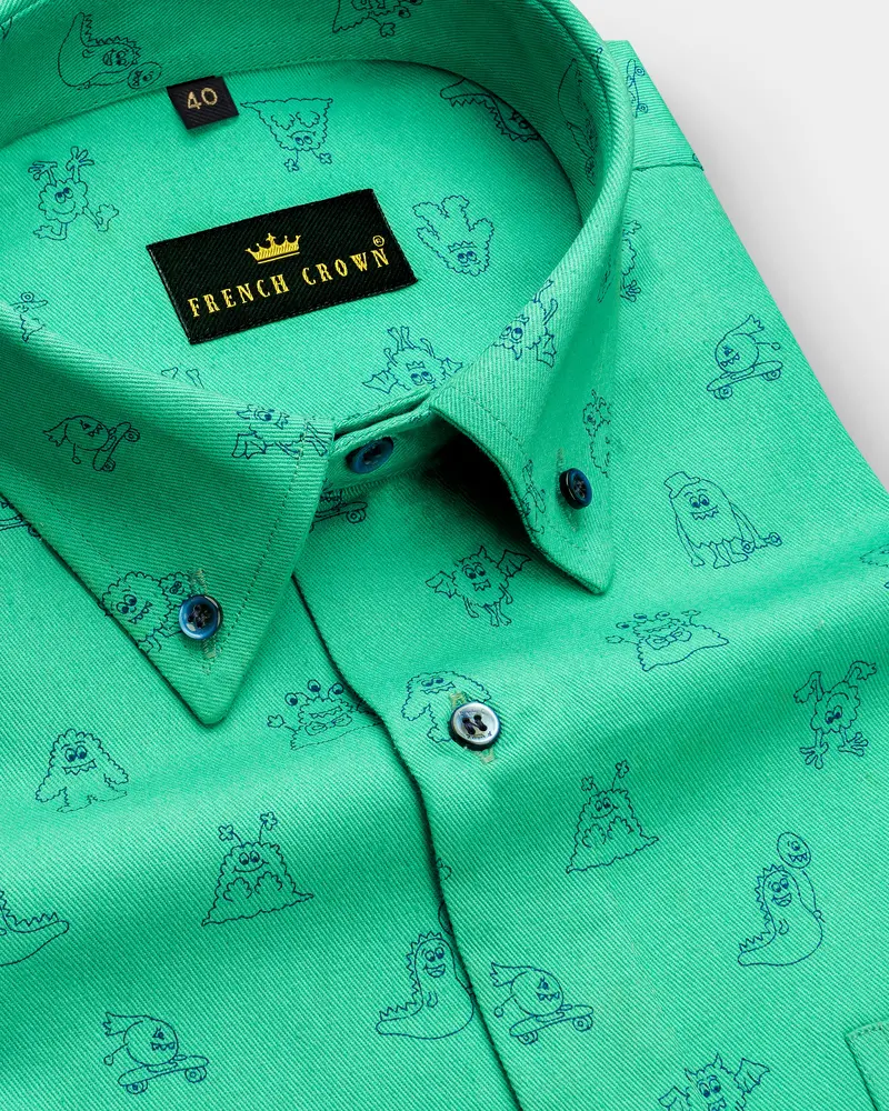 Downy Green Twill Printed Heavyweight Premium Cotton Shirt 1