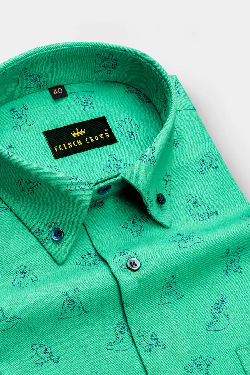 Downy Green Twill Printed Heavyweight Premium Cotton Shirt 2
