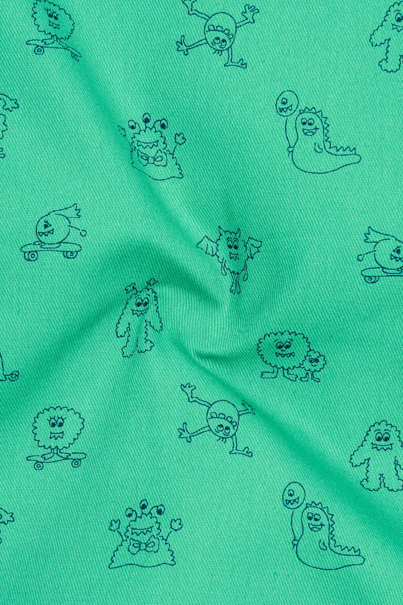 Downy Green Twill Printed Heavyweight Premium Cotton Shirt 3