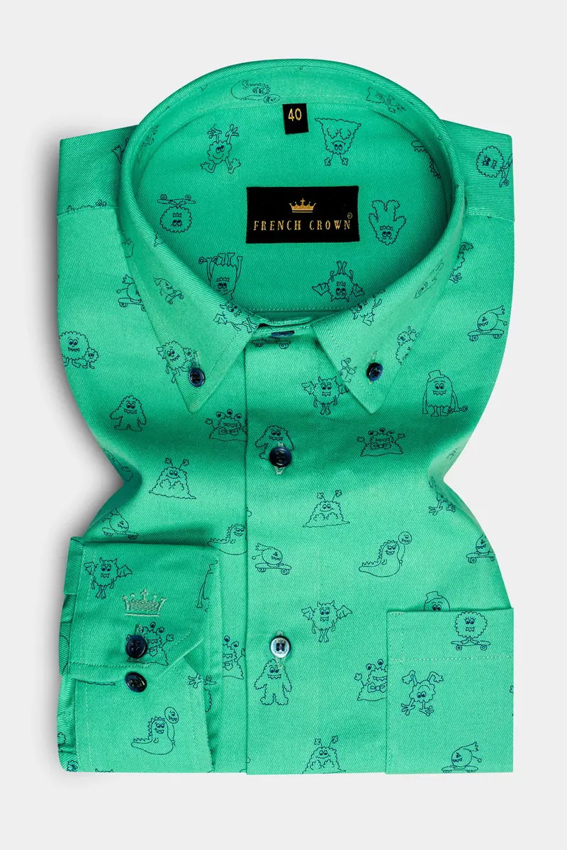 Downy Green Twill Printed Heavyweight Premium Cotton Shirt 4