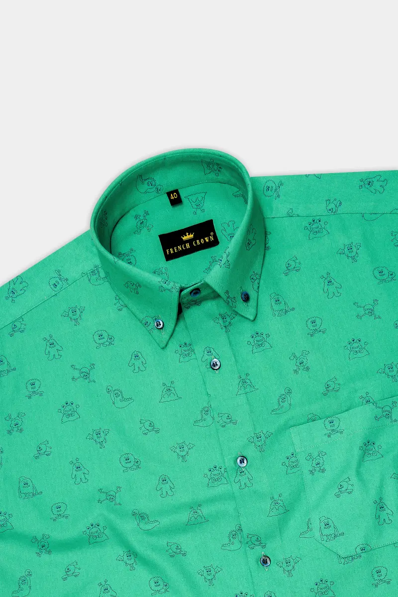 Downy Green Twill Printed Heavyweight Premium Cotton Shirt 5