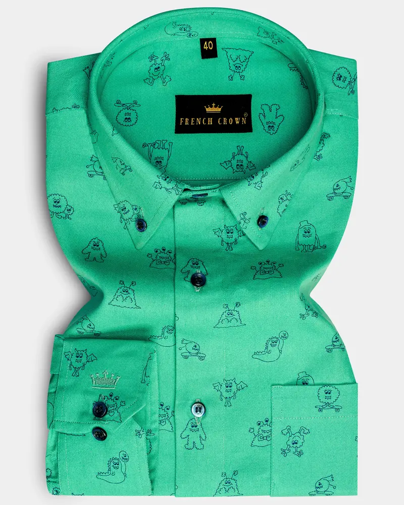 Downy Green Twill Printed Heavyweight Premium Cotton Shirt 6