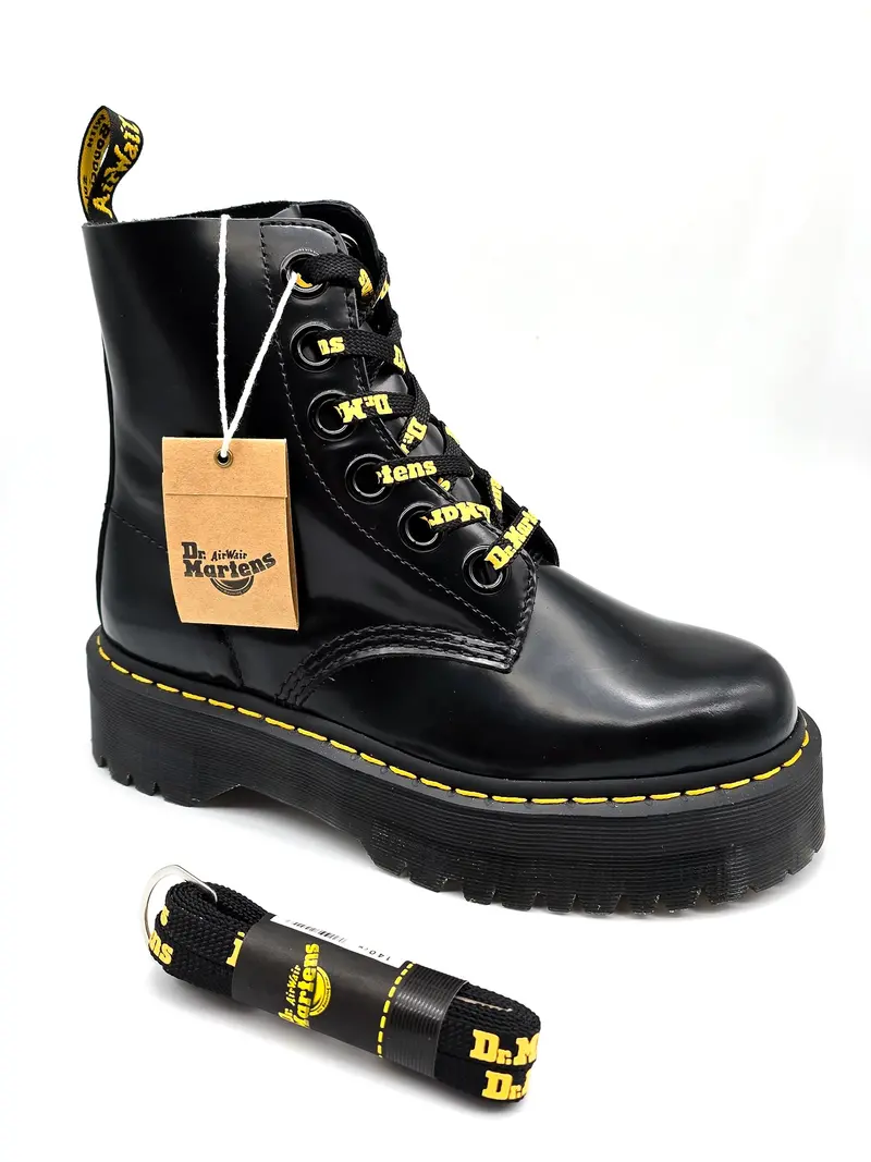 Dr. Martens Flat Shoe Laces Black With Yellow Logo 140Cm 1