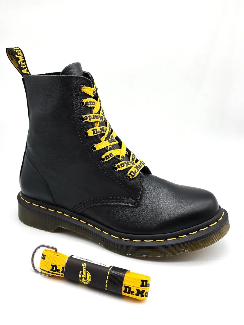 Dr. Martens Flat Shoe Laces Yellow With Black Logo 140Cm 1