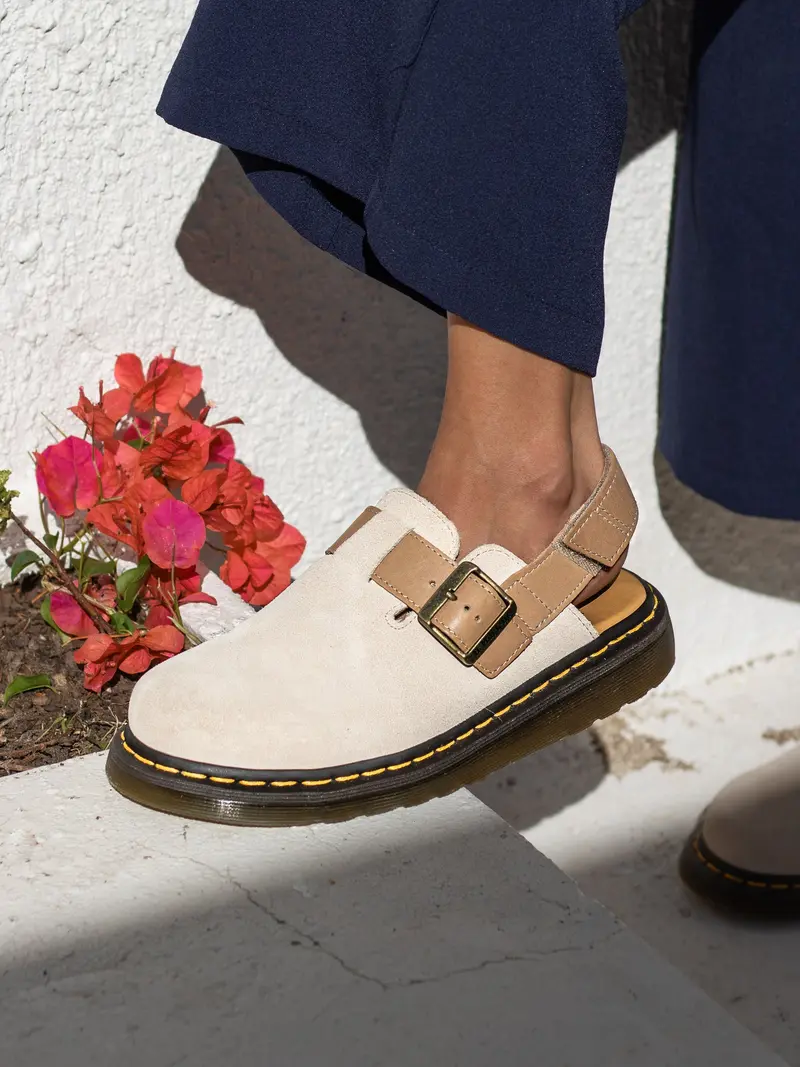 Dr. Martens Jorge Ii Beige Suede Slingback Mule 1
