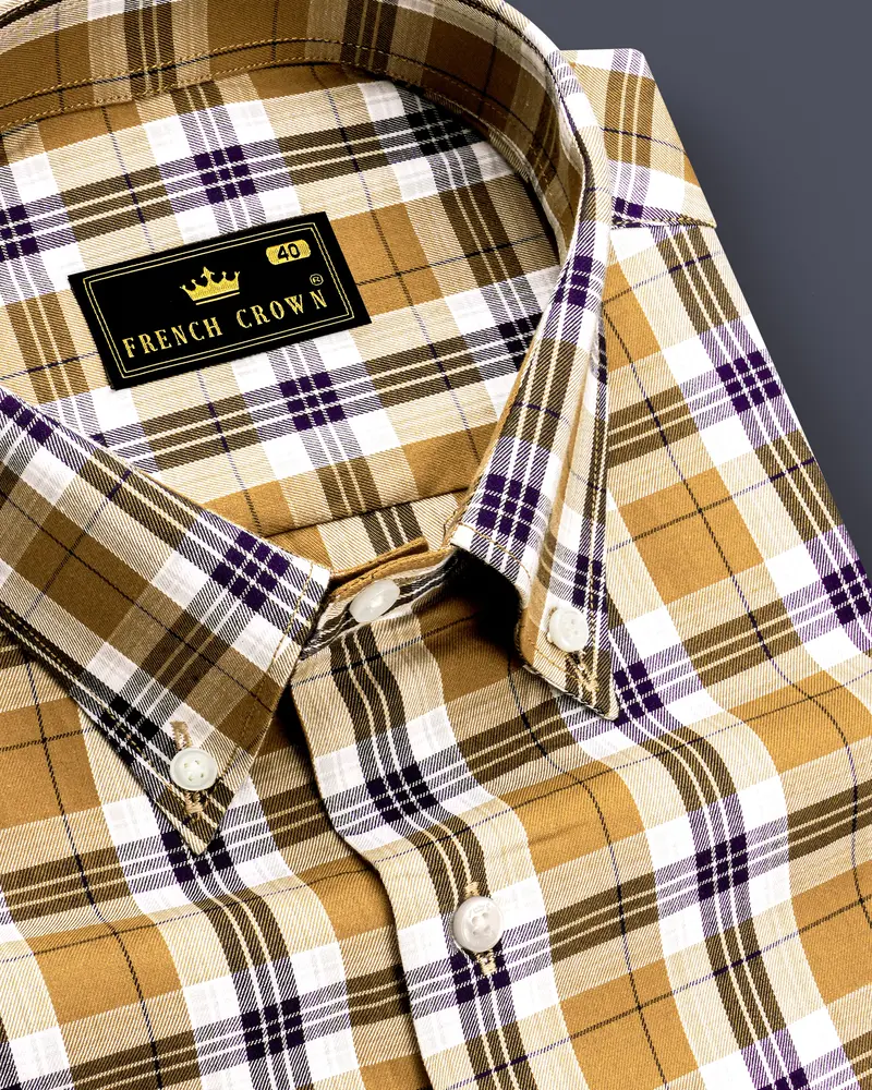 Driftwood Brown And Haiti Blue Twill Checkered Premium Cotton Shirt 1