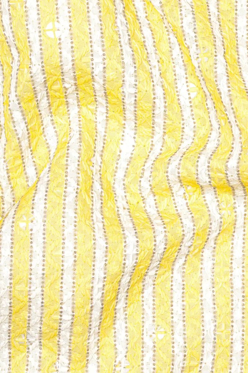 Drover Yellow And Bright White Striped Designer Thread Embroidered Nehru Jacket 3