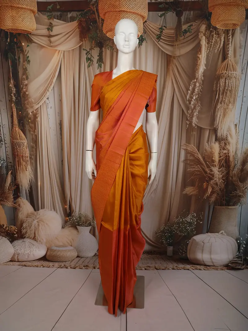 Dual-Tone Mustard Yellow Zari Woven Design Pure Kanchipuram Silk Saree With Contrast Border 1