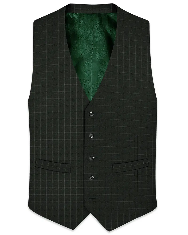 Dune Dark Green Subtle Checkered Waistcoat 1