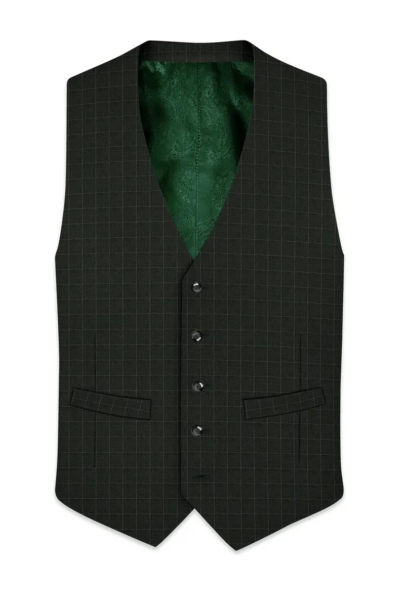 Dune Dark Green Subtle Checkered Waistcoat 2