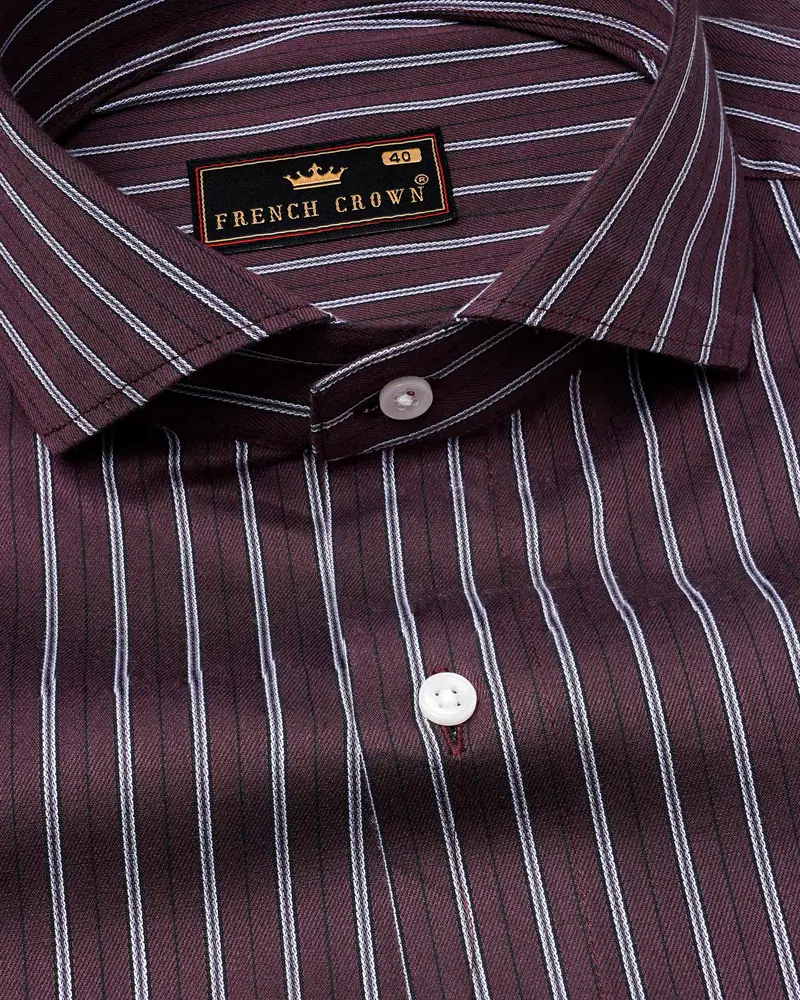 Dune Wine With Black Striped Dobby Textured Premium Giza Cotton Shirt 1