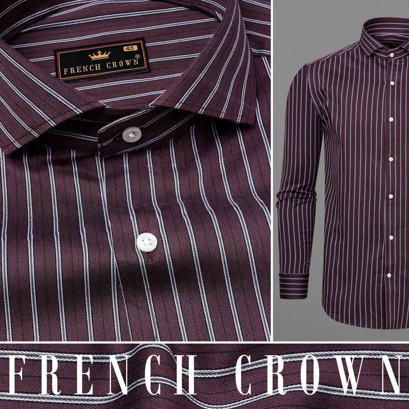 Dune Wine With Black Striped Dobby Textured Premium Giza Cotton Shirt 10