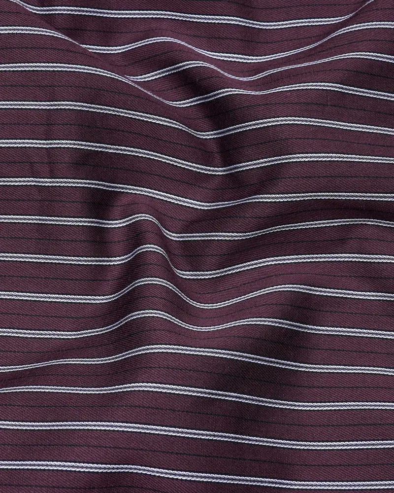 Dune Wine With Black Striped Dobby Textured Premium Giza Cotton Shirt 2