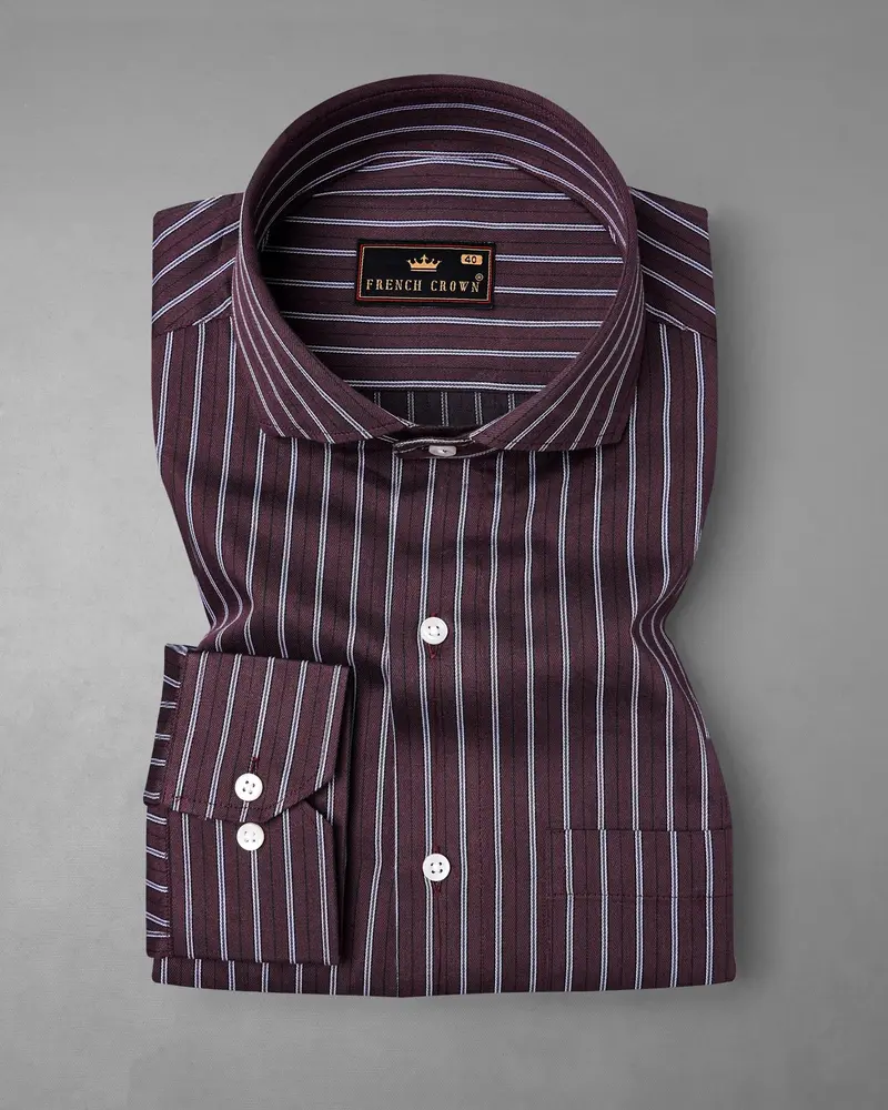 Dune Wine With Black Striped Dobby Textured Premium Giza Cotton Shirt 3