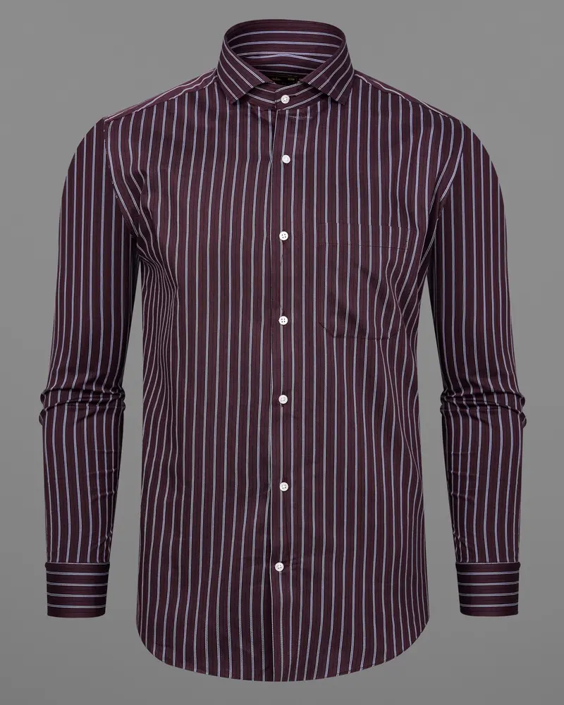 Dune Wine With Black Striped Dobby Textured Premium Giza Cotton Shirt 5