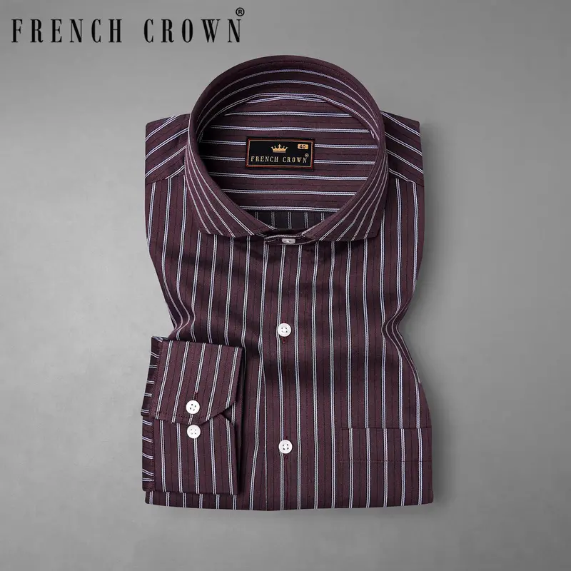 Dune Wine With Black Striped Dobby Textured Premium Giza Cotton Shirt 7
