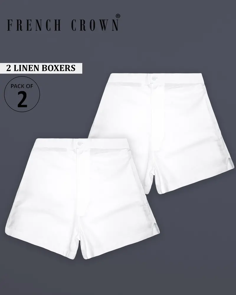 Duolinn-Two Bright White Luxurious Linen Boxers 1