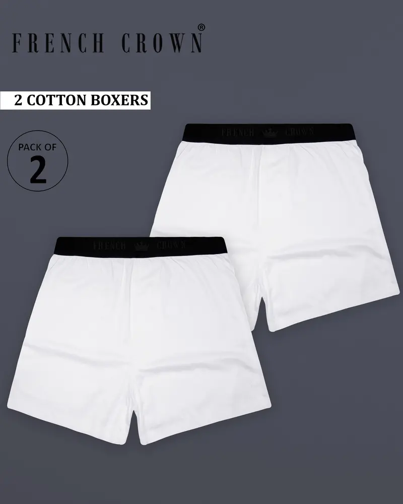 Duolux-Two Bright White Elastane Stretch Subtle Sheen Super Soft Premium Cotton Boxers 1