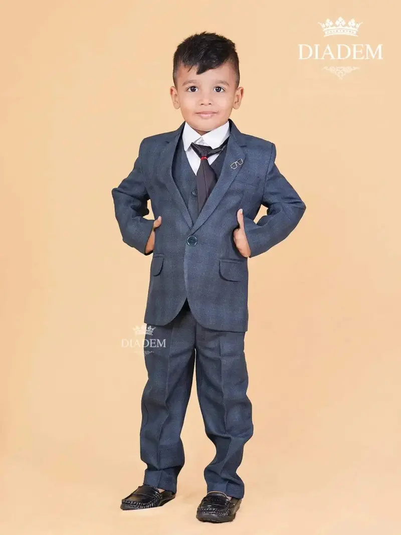 Dusk Blue Window Pane Checks Coat Suit With Tie 1