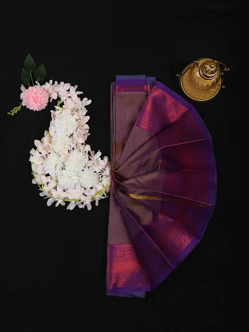 Dusky Mauve Butta Woven Soft Silk Saree With Purple Contrast Border 1