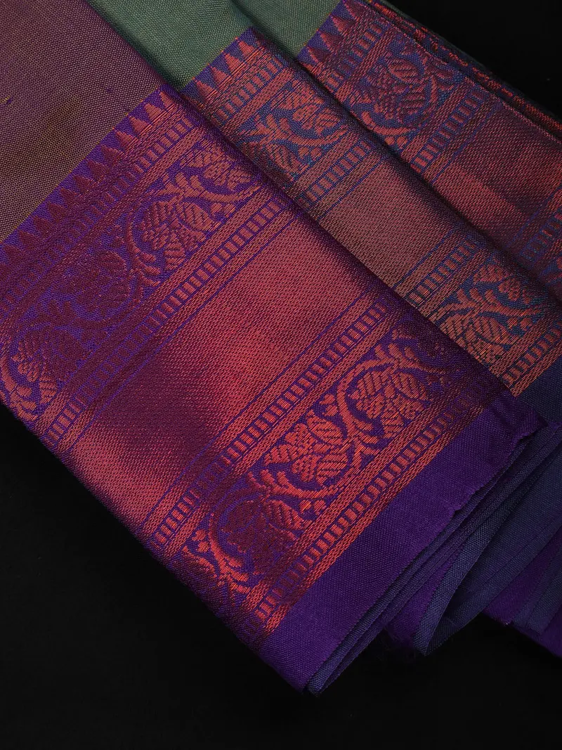 Dusky Mauve Butta Woven Soft Silk Saree With Purple Contrast Border 2
