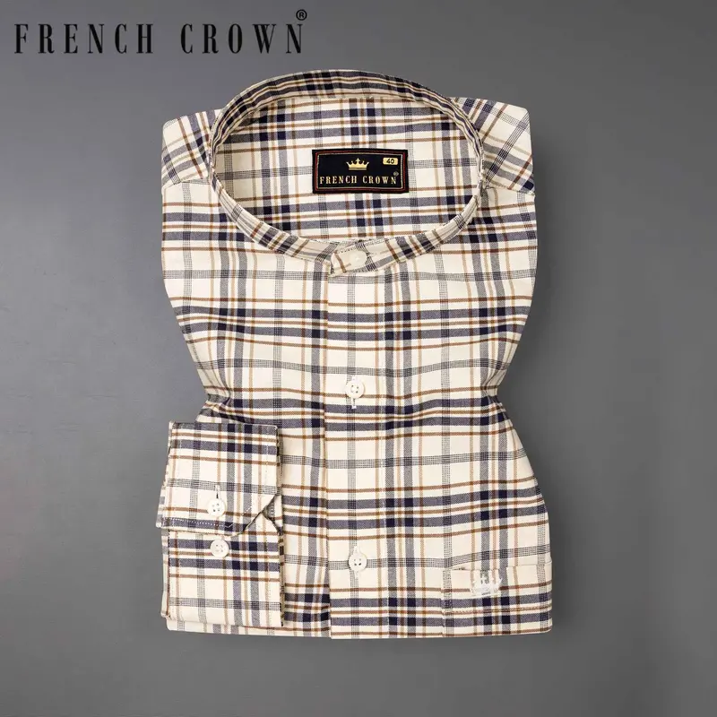 Dust Storm Beige Plaid Royal Oxford Shirt 1