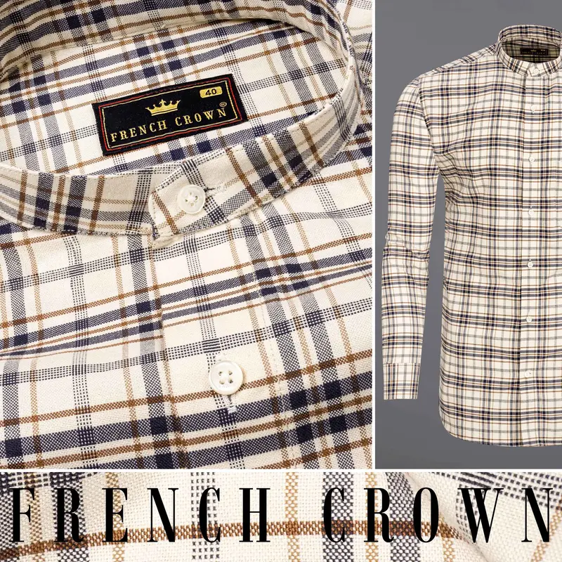Dust Storm Beige Plaid Royal Oxford Shirt 9