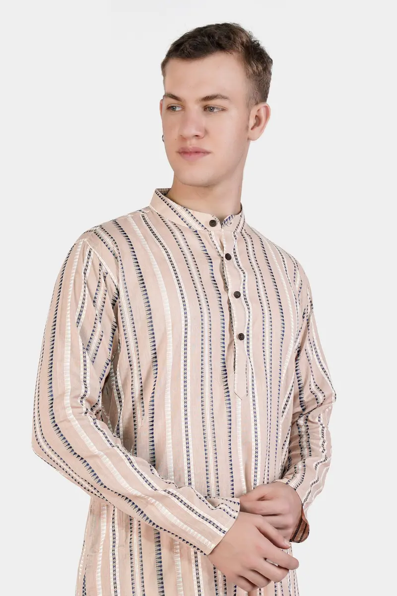 Dust Storm Brown Dobby Textured Premium Giza Cotton Kurta 4